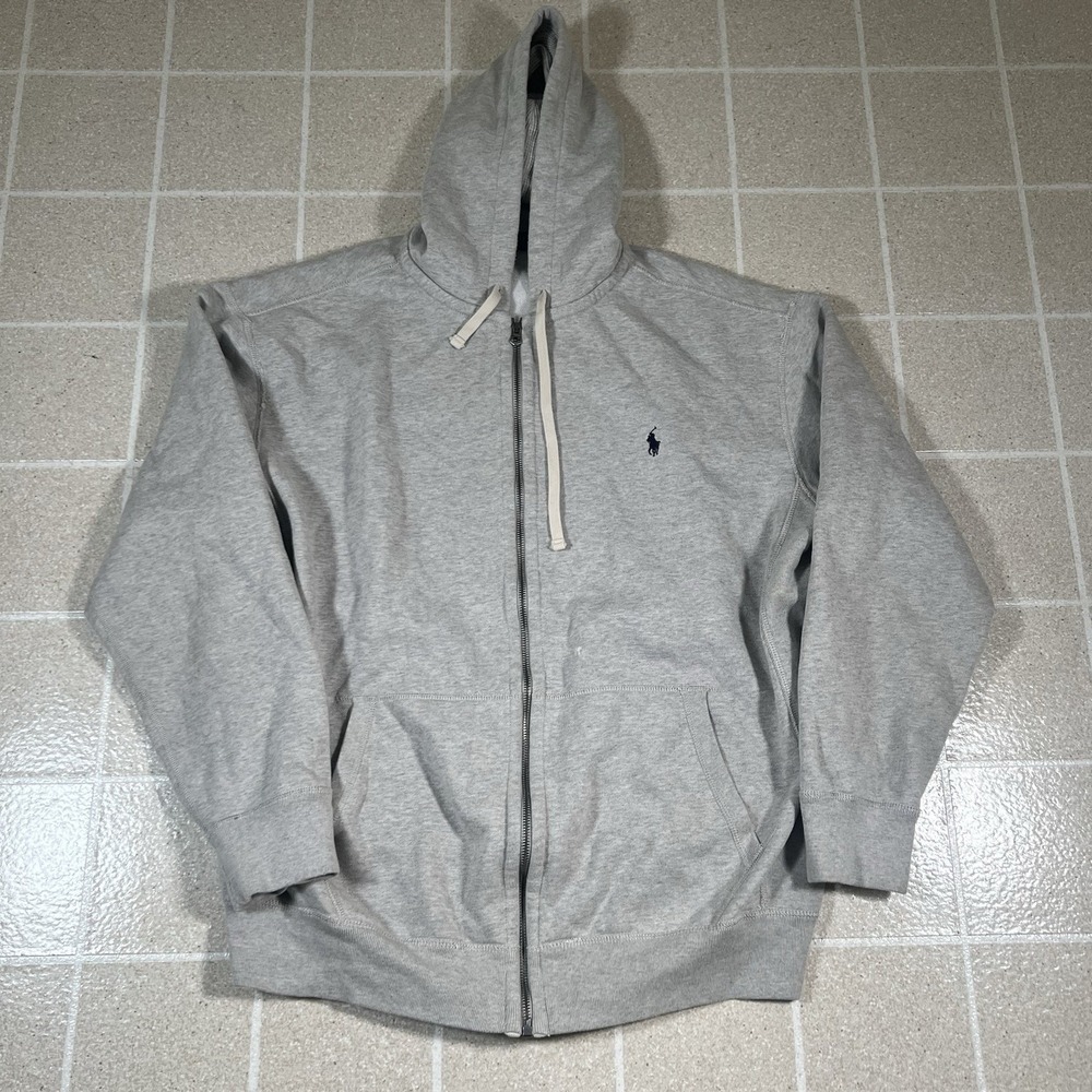 XLT Polo Ralph Lauren Hoodie Men's Grey Zip Up Thermal Lined Pony Logo Fleece